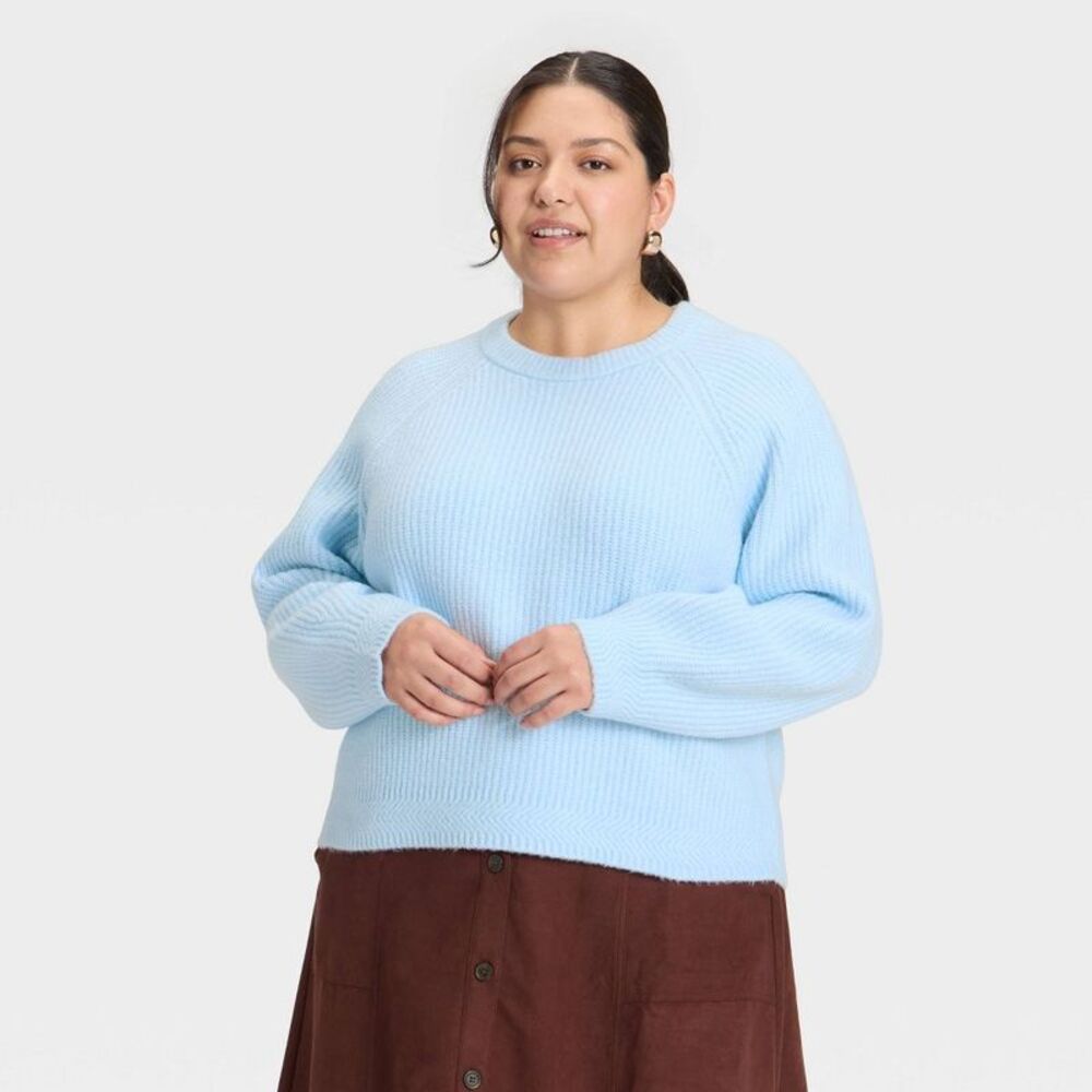 Women's Long Sleeve Cozy Knit Crewneck Pullover Sweater - Blue 3X
